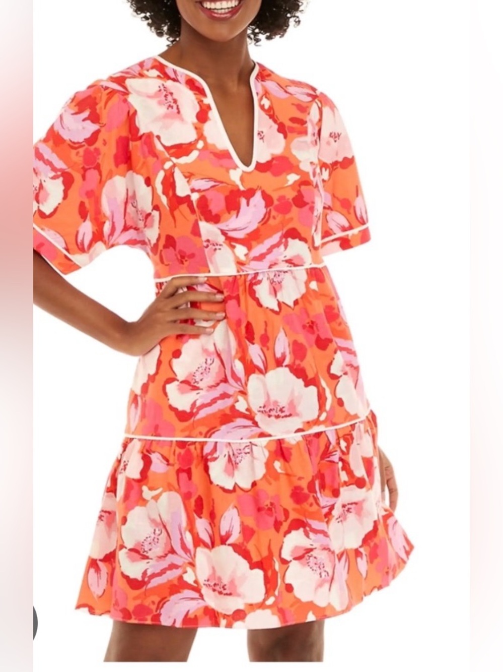 Vince Camuto Linen Blend Floral Dress